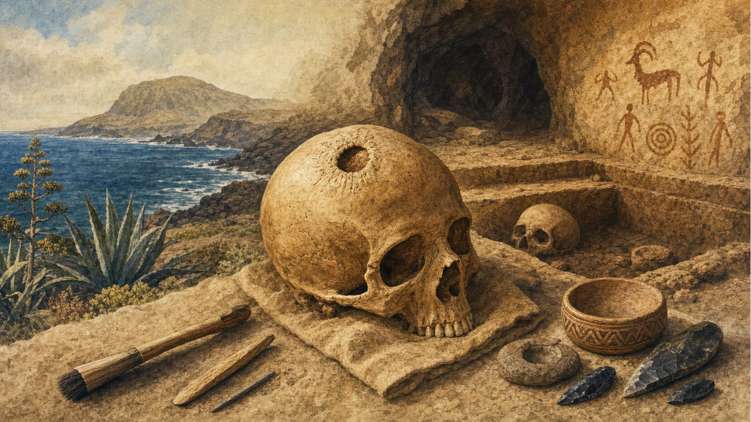 Bregmatische Kauterisation an indigenen Schädeln der Kanaren: archäologische und paläopathologische Erkenntnisse - Archäologie
