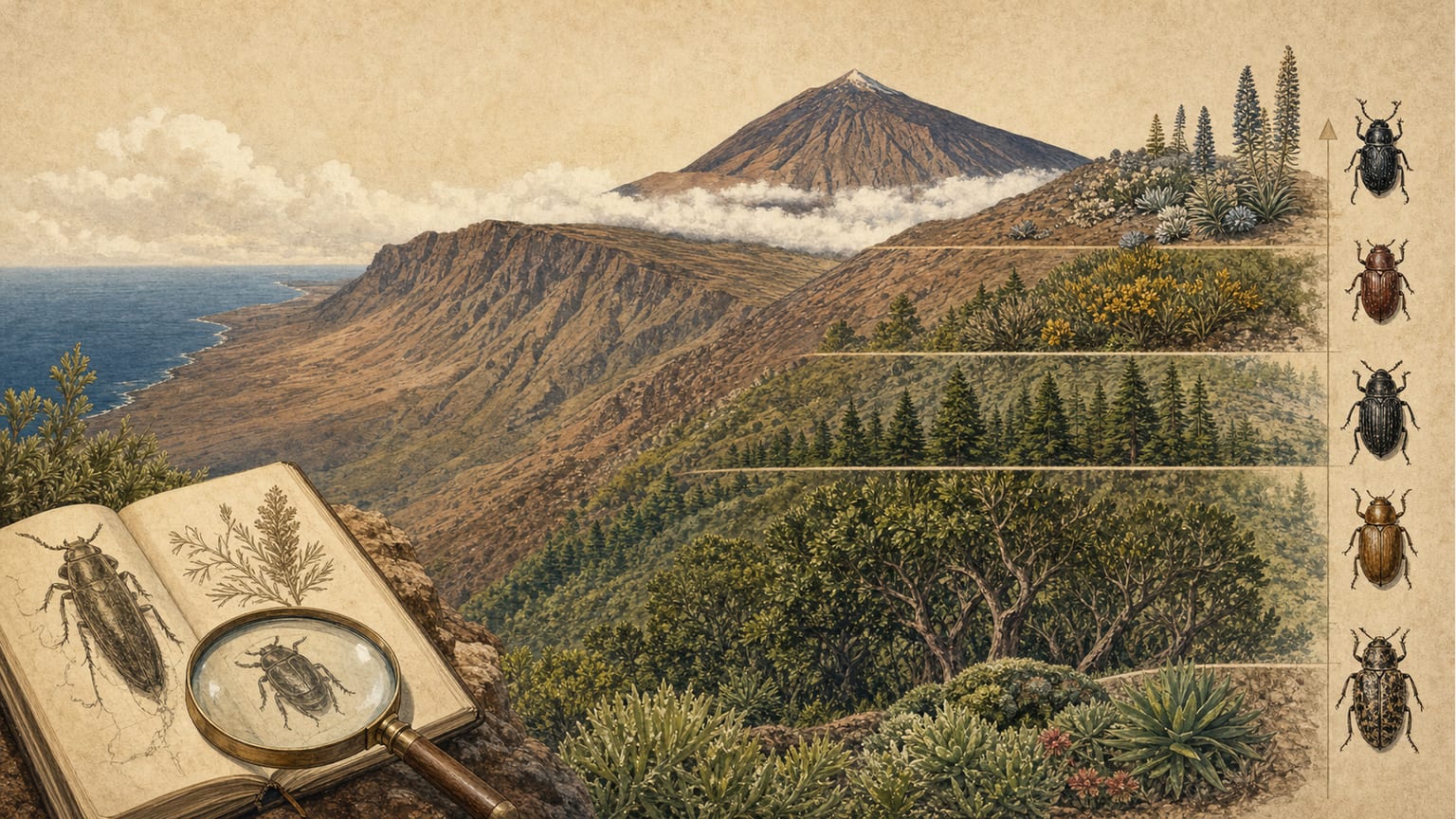 Die Entwicklung der Käfer auf Teneriffa: Höhenverteilung und Endemismus nach Fernández (1955) - Natur