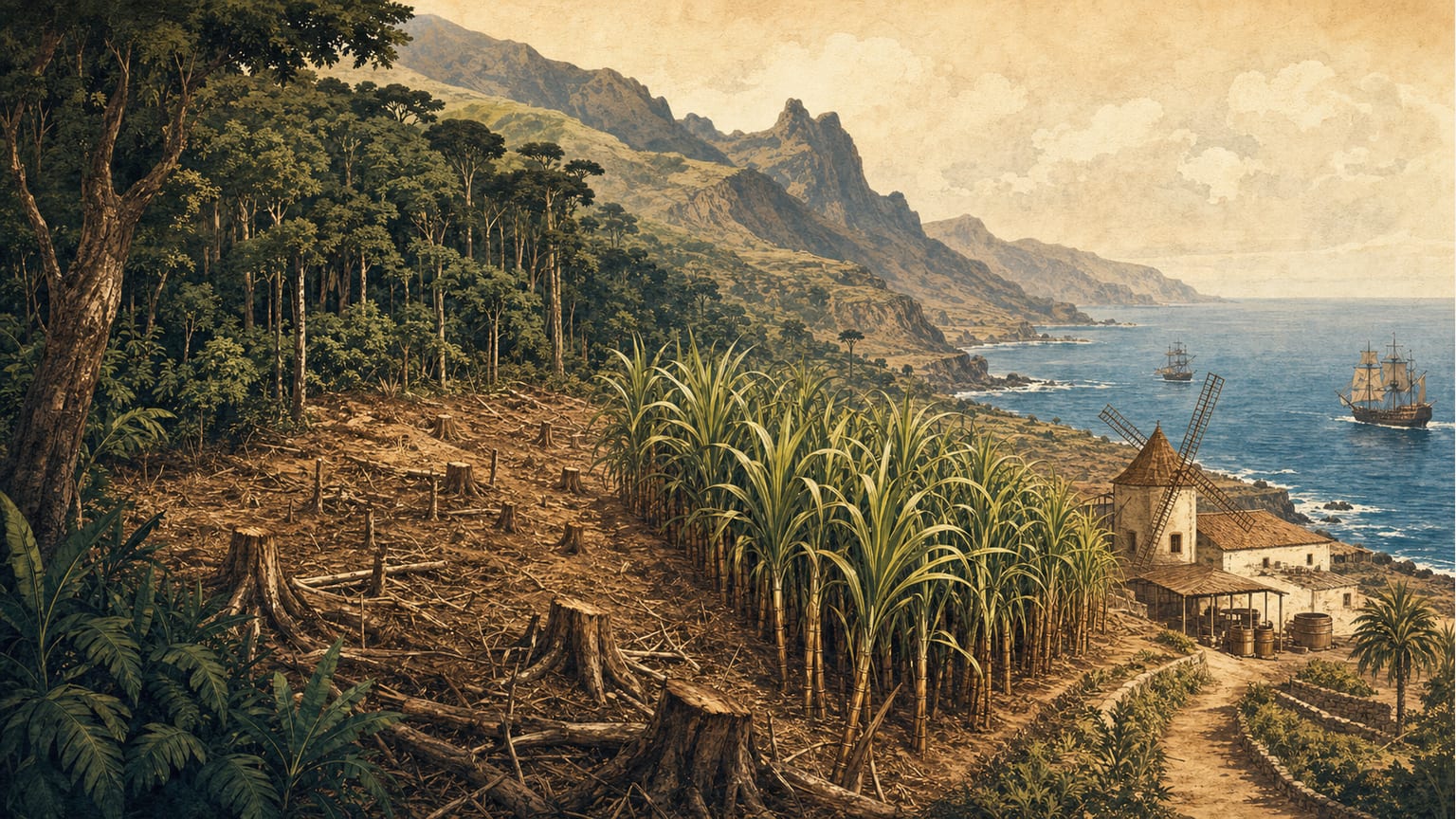 Die Rolle des Zuckerrohrs bei der historischen Entwaldung der Kanarischen Inseln - Natur