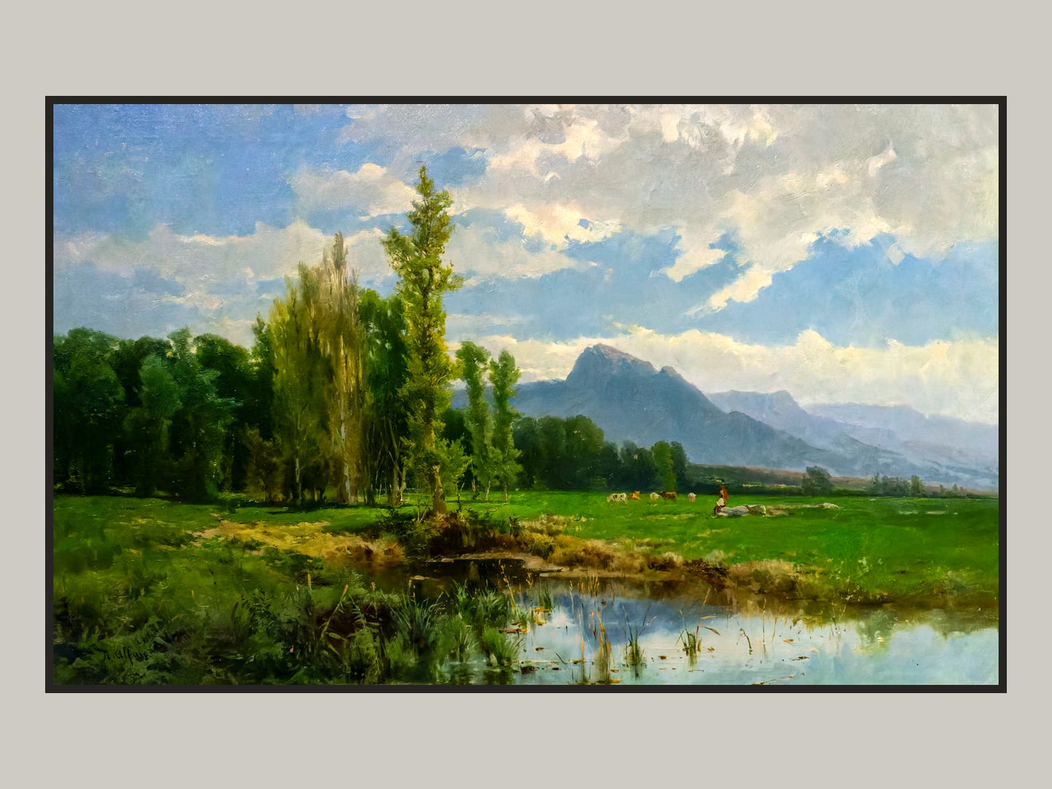 Paisaje lacustre con rebaño