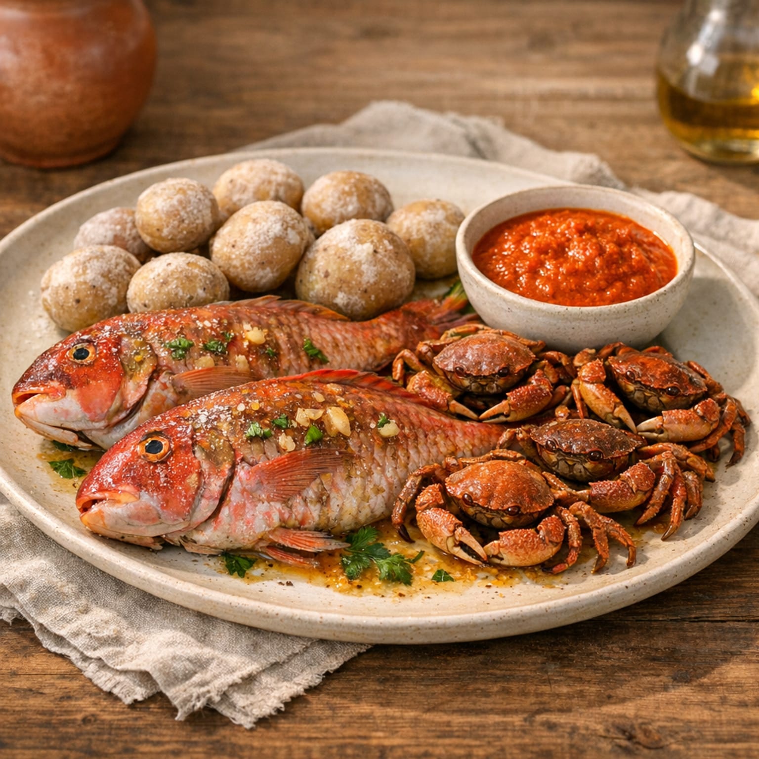 Viejas und Krebse mit Papas arrugadas